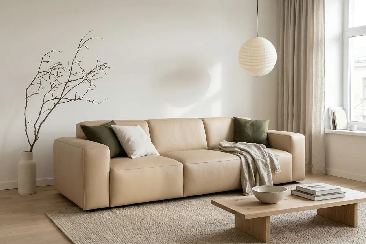 Диван в экокоже AW Beige в интерьере